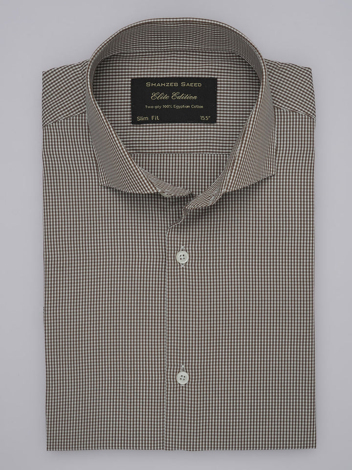 Brown Micro Checkered, Elite Edition, Cutaway Collar Men’s Formal Shirt (FS-379)