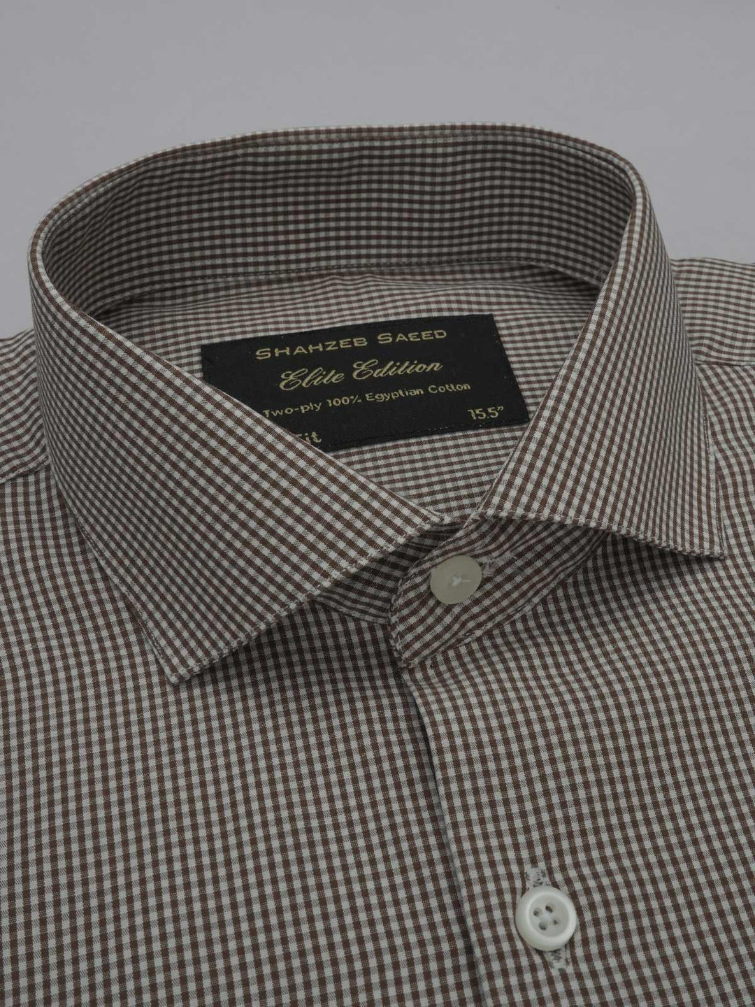 Brown Micro Checkered, Elite Edition, Cutaway Collar Men’s Formal Shirt (FS-379)