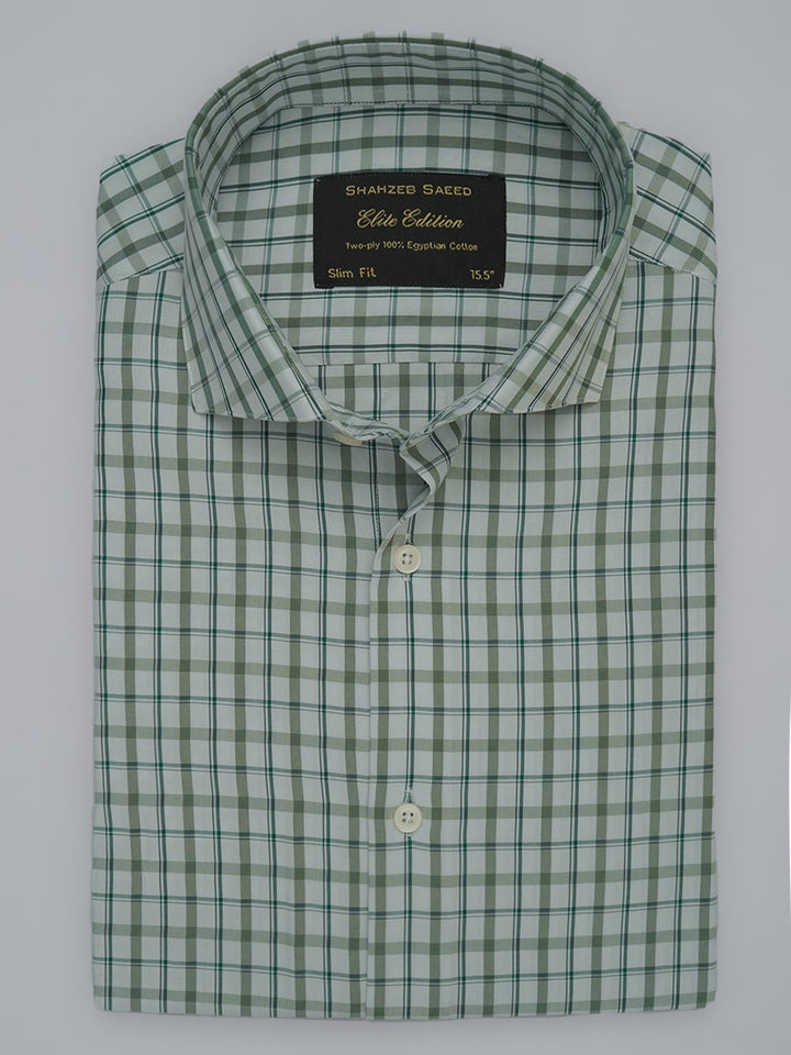 Green Self Checkered, Elite Edition, Cutaway Collar Men’s Formal Shirt (FS-380)