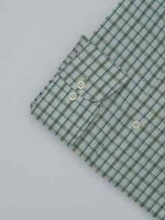 Green Self Checkered, Elite Edition, Cutaway Collar Men’s Formal Shirt (FS-380)