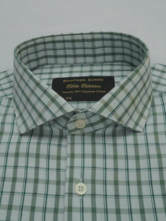 Green Self Checkered, Elite Edition, Cutaway Collar Men’s Formal Shirt (FS-380)