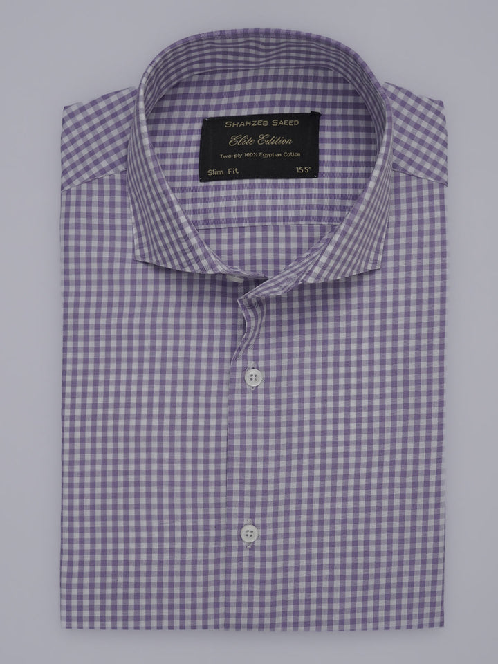 Purple & White Checkered, Elite Edition, Cutaway Collar Men’s Formal Shirt (FS-383)