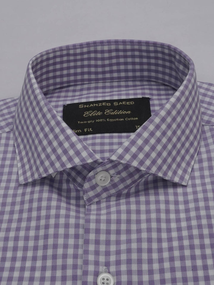 Purple & White Checkered, Elite Edition, Cutaway Collar Men’s Formal Shirt (FS-383)