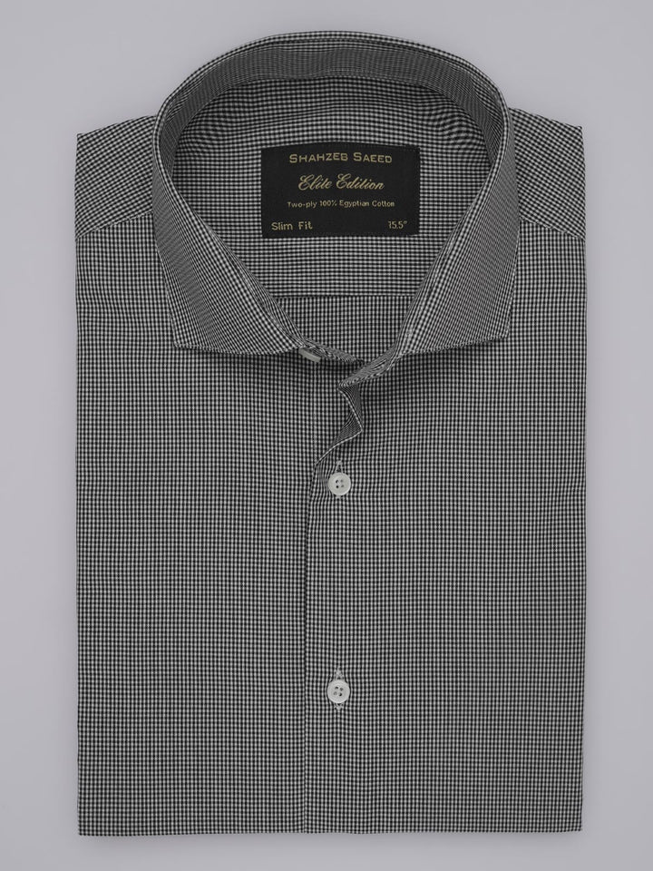 Black Micro Checkered, Elite Edition, Cutaway Collar Men’s Formal Shirt (FS-388)