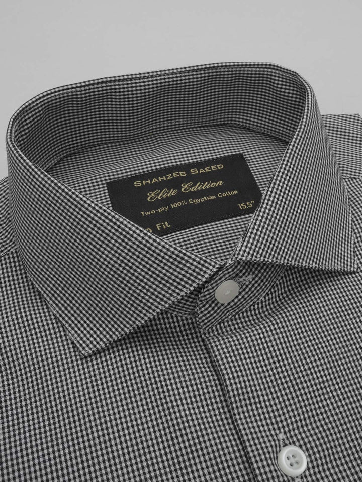 Black Micro Checkered, Elite Edition, Cutaway Collar Men’s Formal Shirt (FS-388)