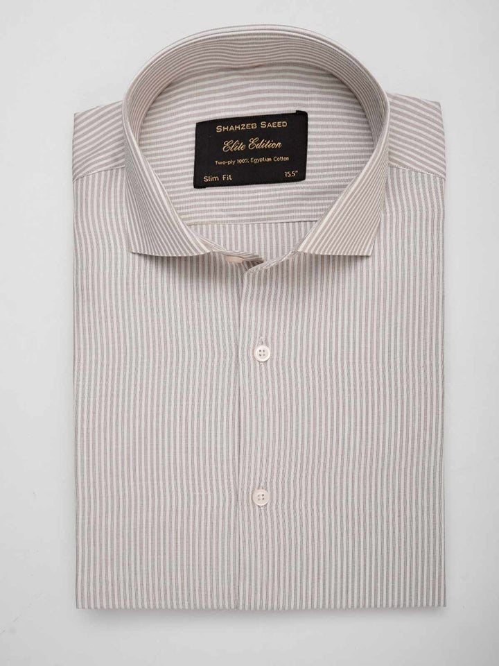 Light Brown & White Self Striped, Elite Edition, Cutaway Collar Men’s Formal Shirt (FS-039)