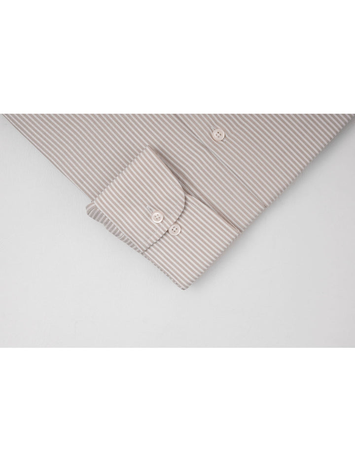 Light Brown & White Self Striped, Elite Edition, Cutaway Collar Men’s Formal Shirt (FS-039)