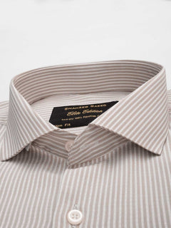 Light Brown & White Self Striped, Elite Edition, Cutaway Collar Men’s Formal Shirt (FS-039)