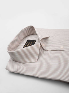 Light Brown & White Self Striped, Elite Edition, Cutaway Collar Men’s Formal Shirt (FS-039)