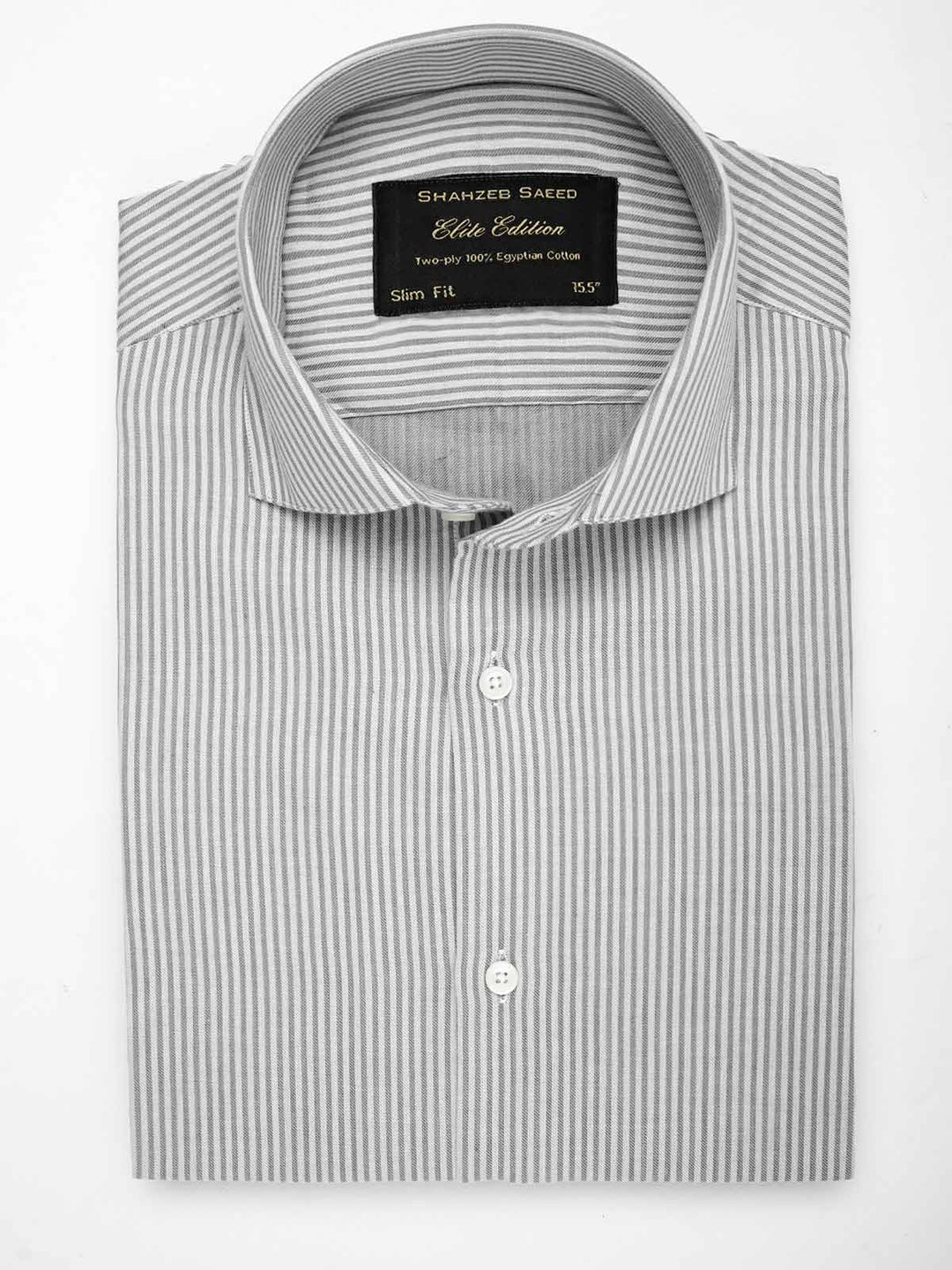 White & Grey Striped, Elite Edition, Cutaway Collar Men’s Formal Shirt (FS-041)