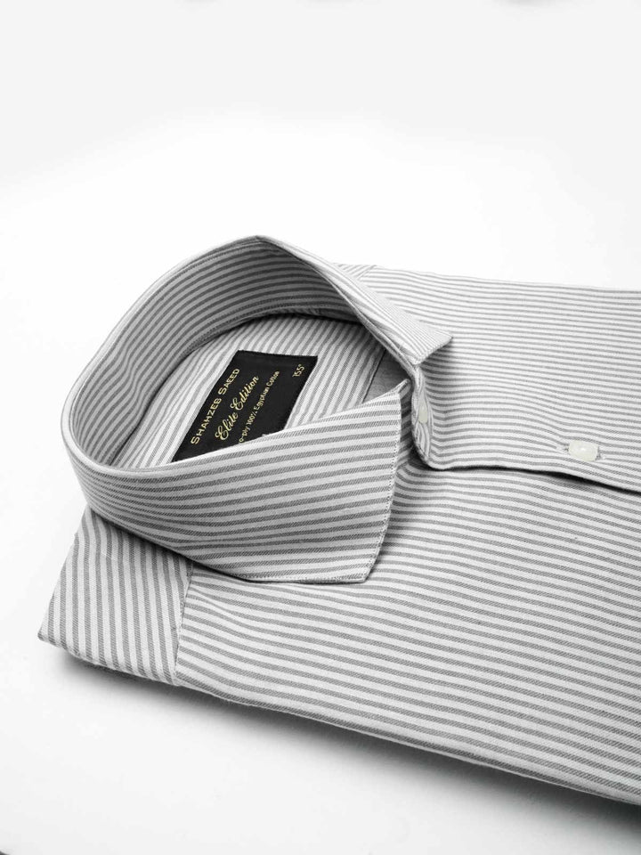 White & Grey Striped, Elite Edition, Cutaway Collar Men’s Formal Shirt (FS-041)