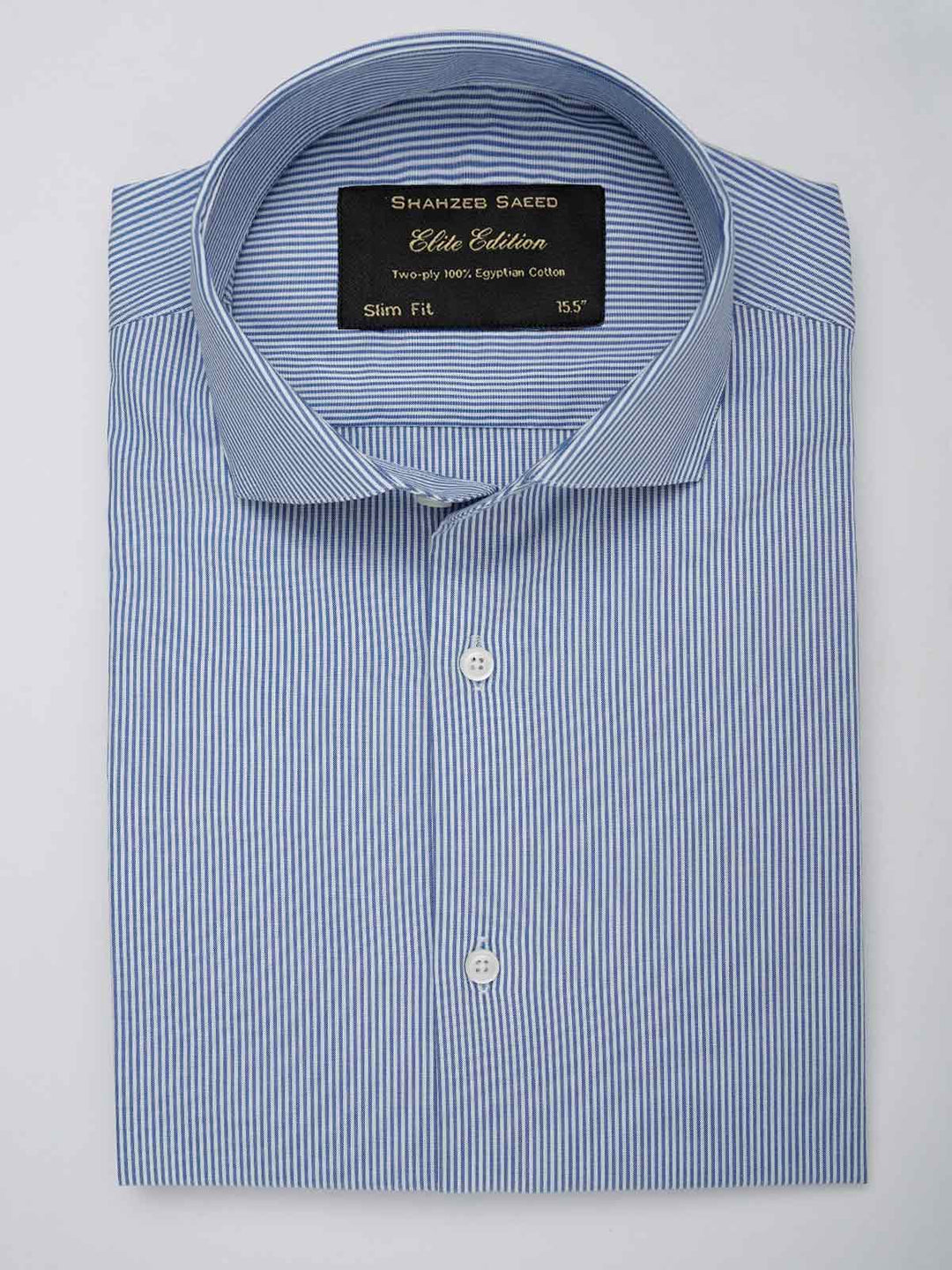 Blue & White Striped, Elite Edition, Cutaway Collar Men’s Formal Shirt (FS-042)