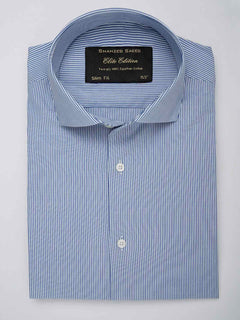 Blue & White Striped, Elite Edition, Cutaway Collar Men’s Formal Shirt (FS-042)