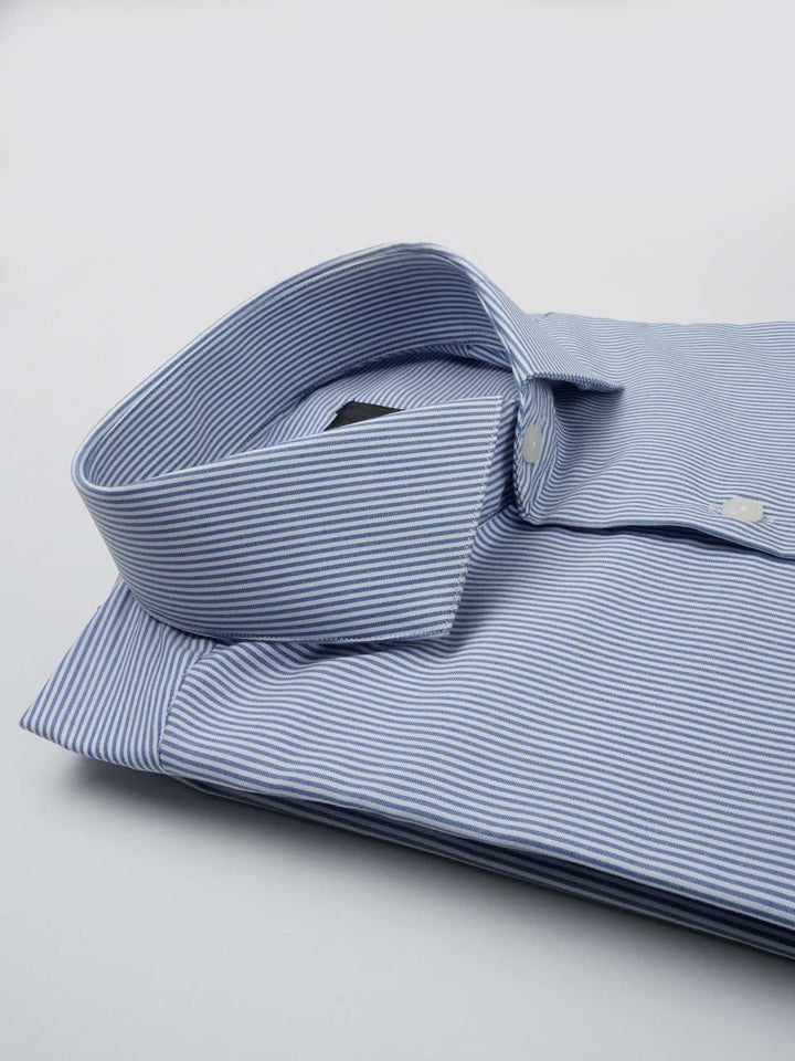 Blue & White Striped, Elite Edition, Cutaway Collar Men’s Formal Shirt (FS-042)