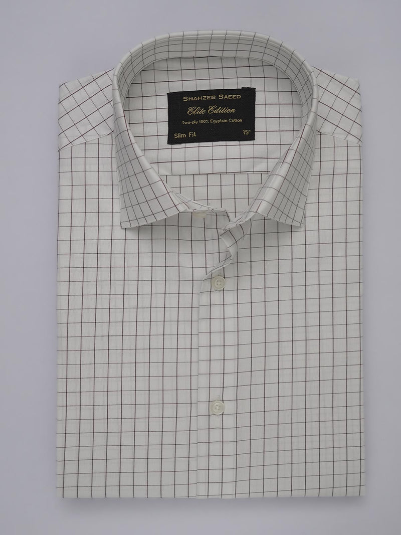 Brown & White Checkered, Elite Edition, French Collar Men’s Formal Shirt (FS-434)