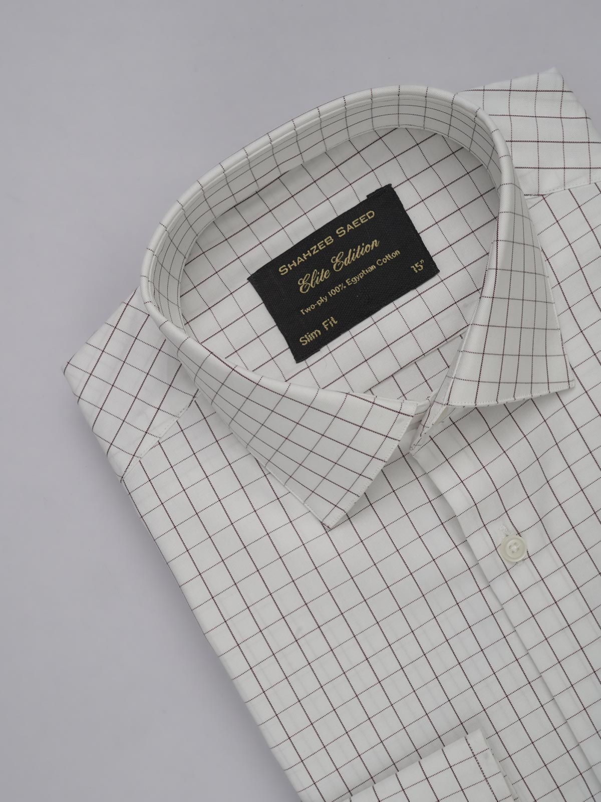 Brown & White Checkered, Elite Edition, French Collar Men’s Formal Shirt (FS-434)