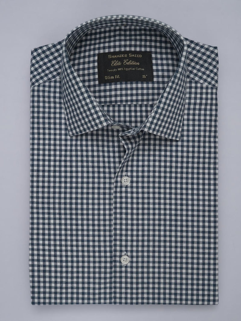 Dark Blue & White Checkered, Elite Edition, French Collar Men’s Formal Shirt (FS-435)