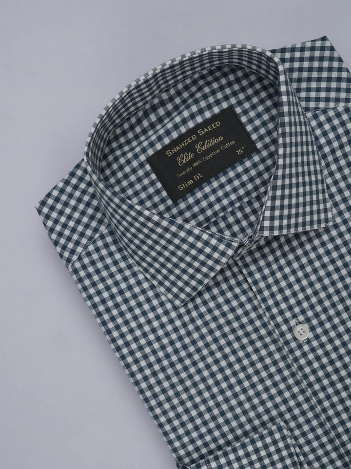 Dark Blue & White Checkered, Elite Edition, French Collar Men’s Formal Shirt (FS-435)