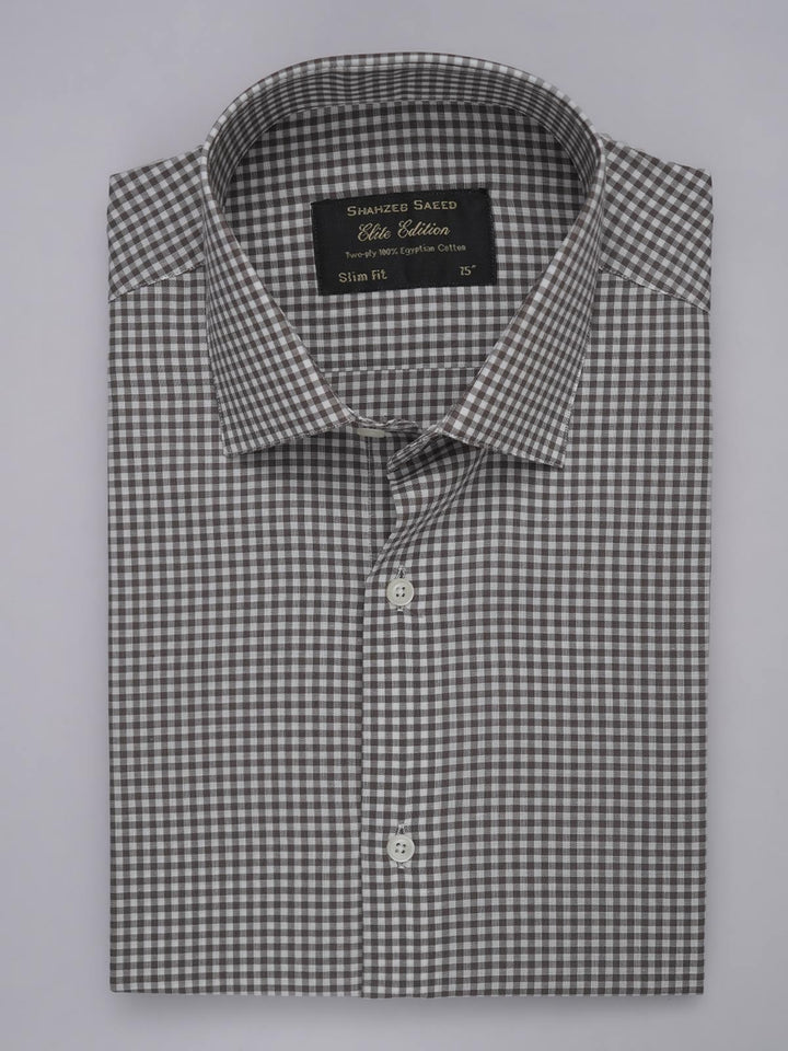 Brown & White Micro Checkered, Elite Edition, French Collar Men’s Formal Shirt (FS-438)