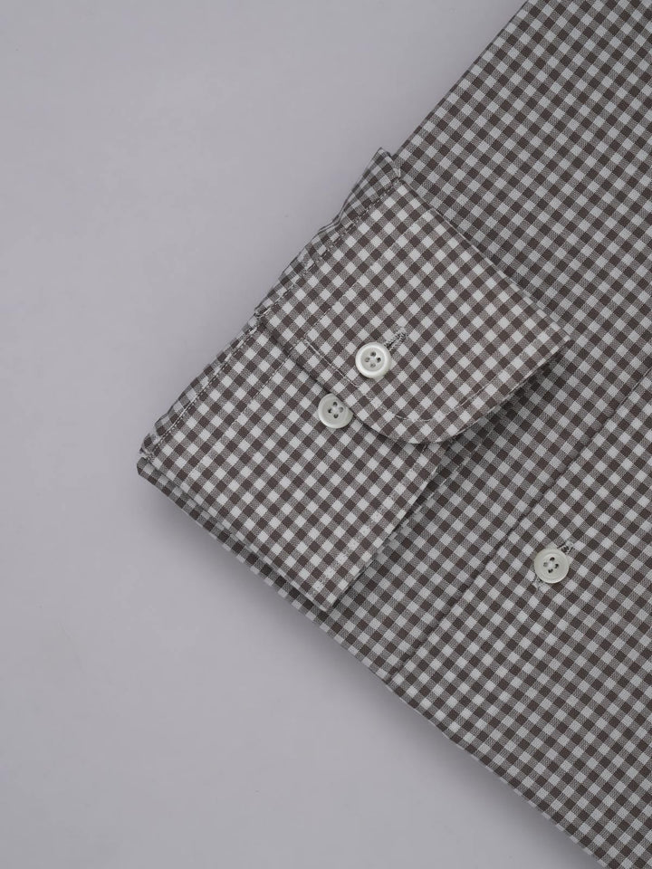 Brown & White Micro Checkered, Elite Edition, French Collar Men’s Formal Shirt (FS-438)