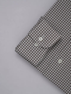 Brown & White Micro Checkered, Elite Edition, French Collar Men’s Formal Shirt (FS-438)