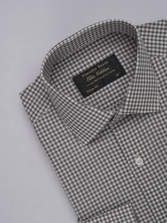 Brown & White Micro Checkered, Elite Edition, French Collar Men’s Formal Shirt (FS-438)