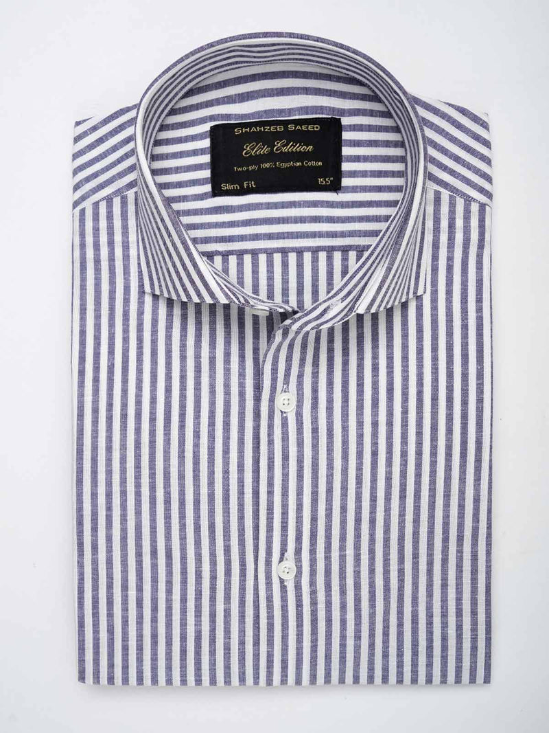 Blue & White Striped, Elite Edition, Cutaway Collar Men’s Formal Shirt (FS-044)