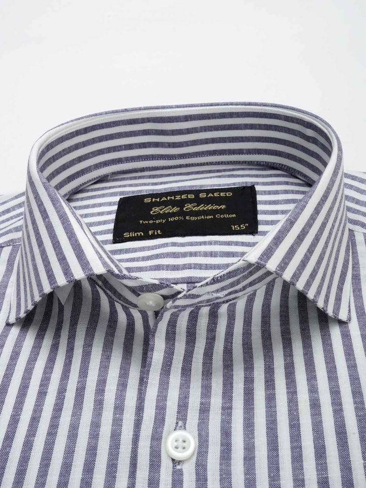 Blue & White Striped, Elite Edition, Cutaway Collar Men’s Formal Shirt (FS-044)