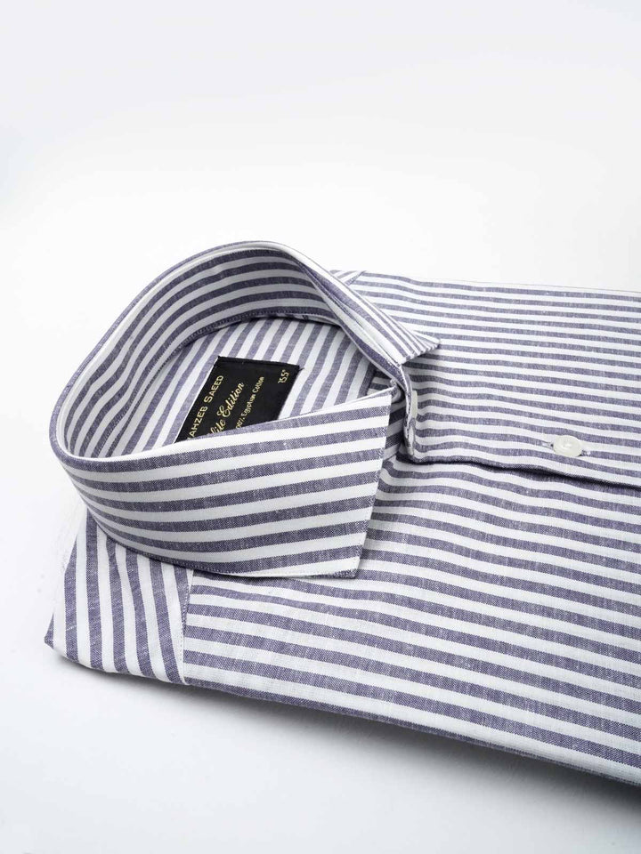 Blue & White Striped, Elite Edition, Cutaway Collar Men’s Formal Shirt (FS-044)