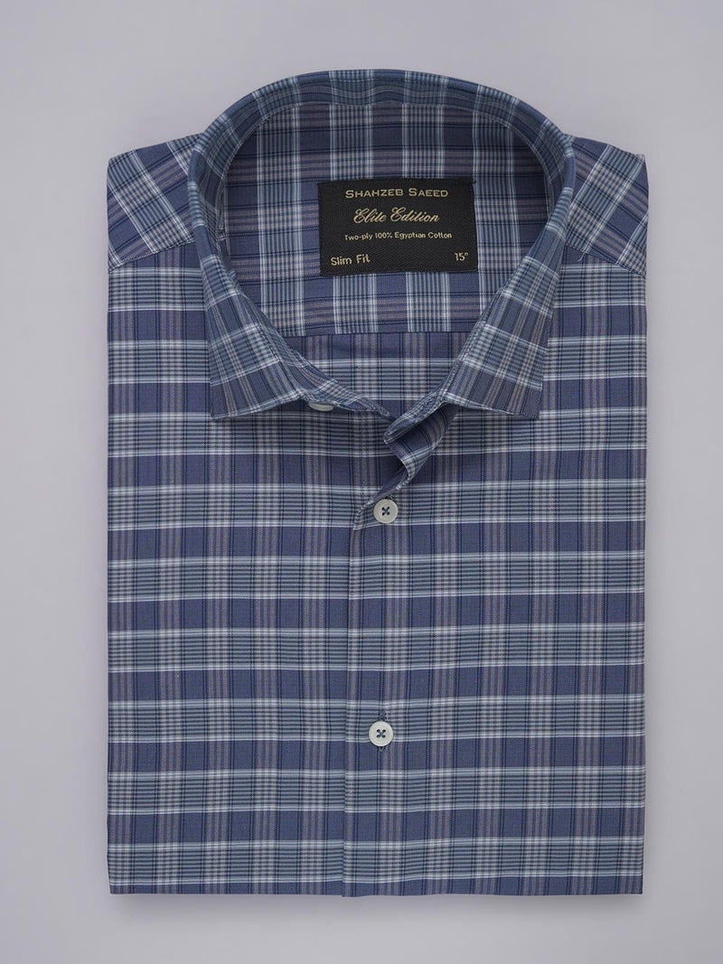 Blue Self Checkered, Elite Edition, French Collar Men’s Formal Shirt (FS-443)