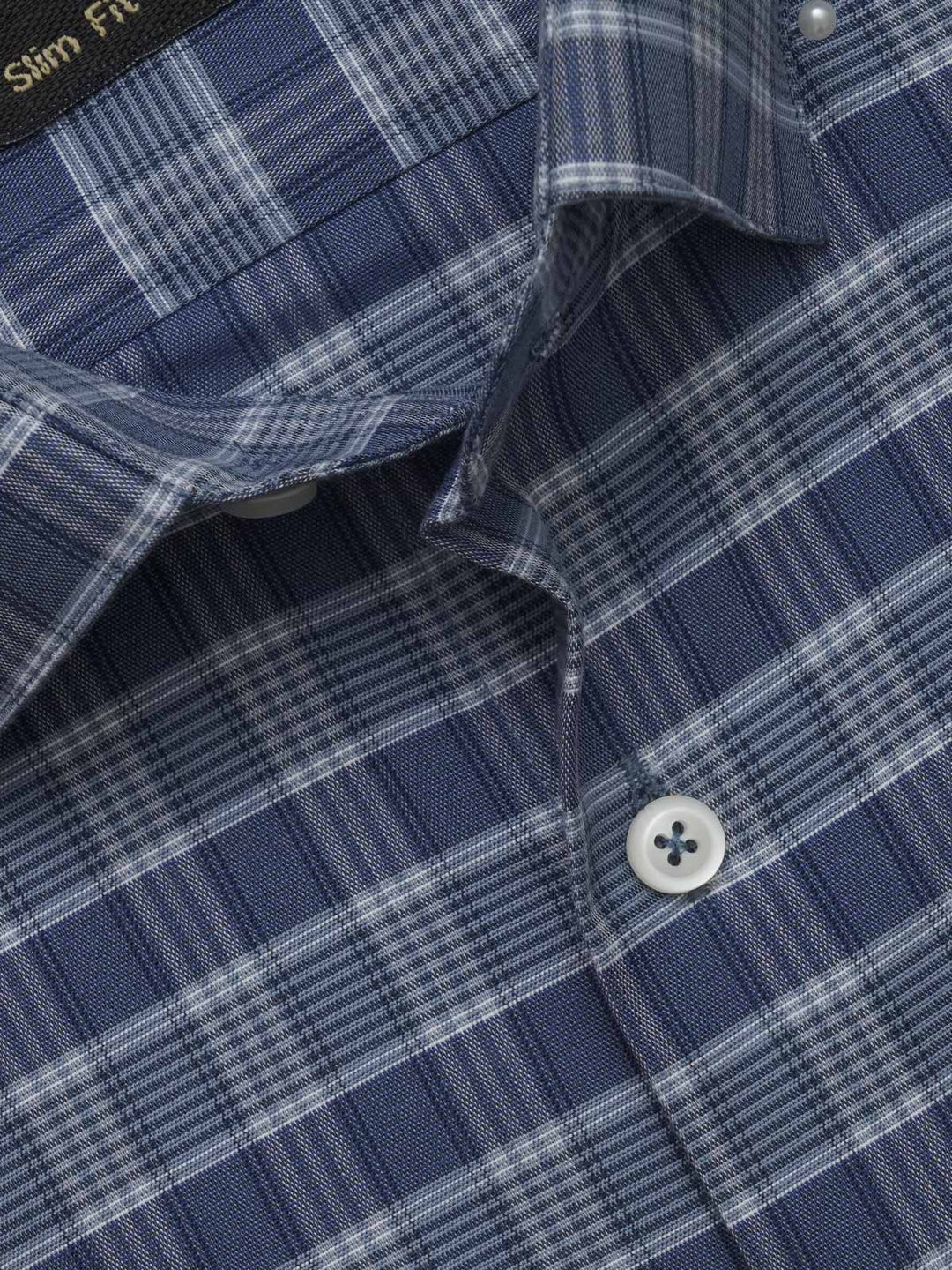 Blue Self Checkered, Elite Edition, French Collar Men’s Formal Shirt (FS-443)