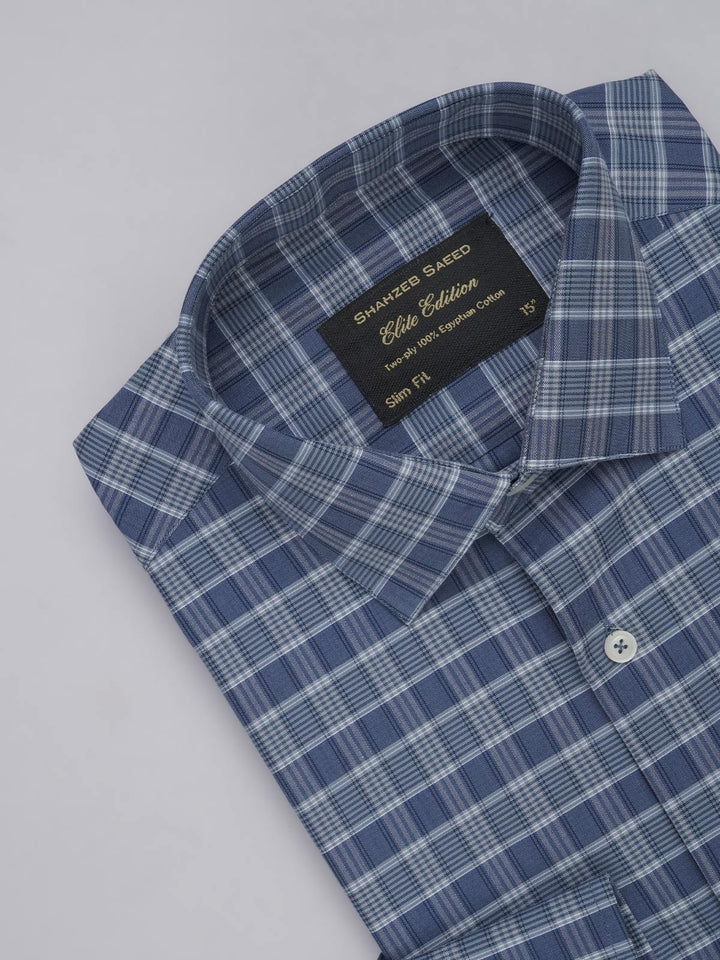 Blue Self Checkered, Elite Edition, French Collar Men’s Formal Shirt (FS-443)