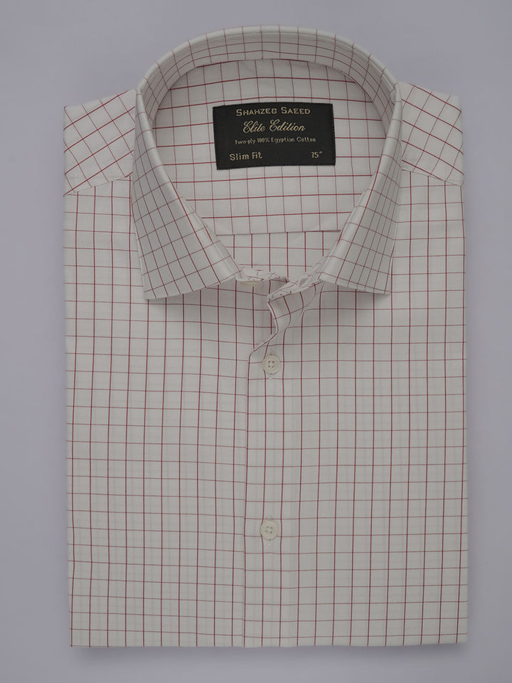 White & Red Checkered, Elite Edition, French Collar Men’s Formal Shirt (FS-445)