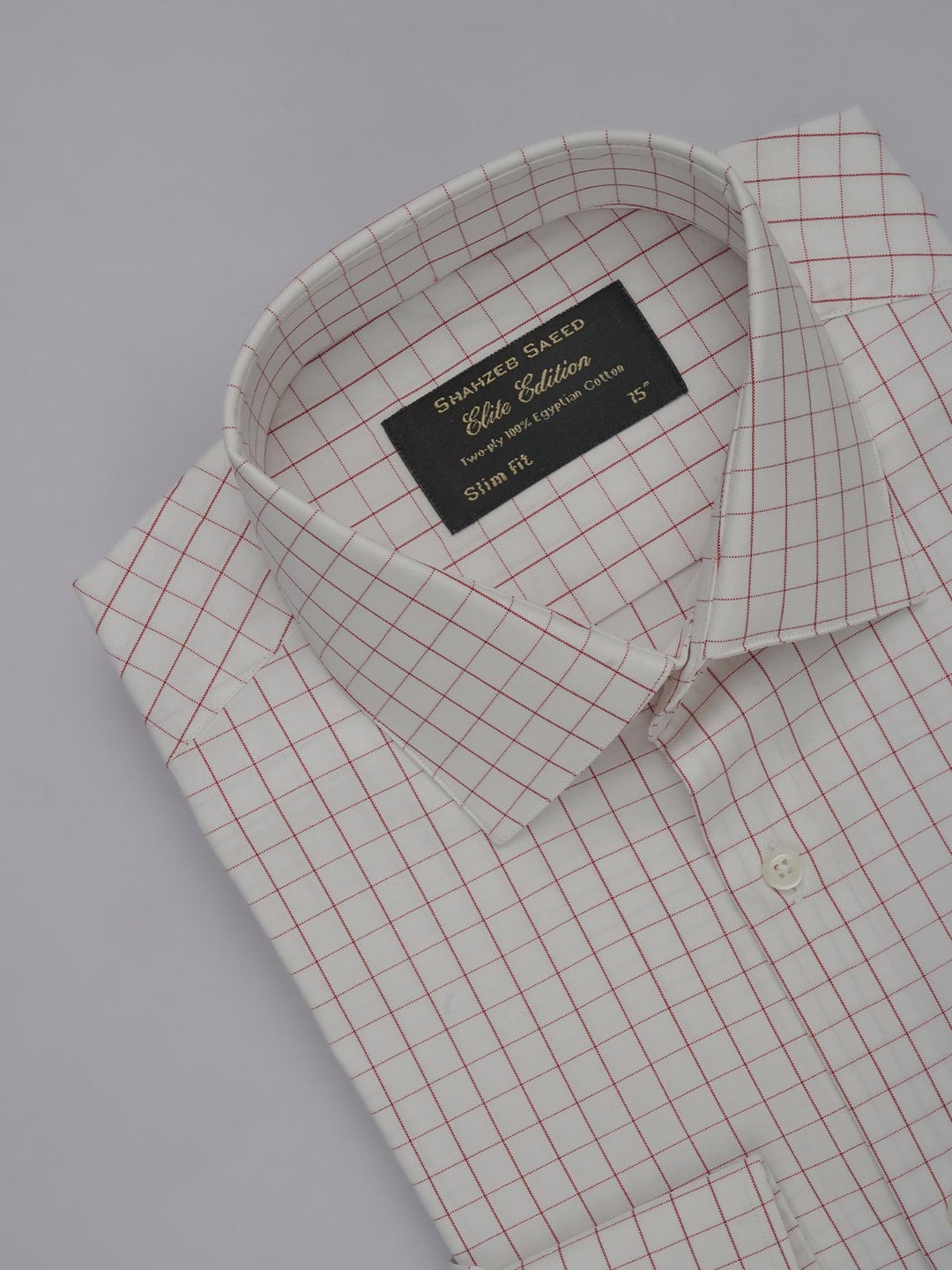 White & Red Checkered, Elite Edition, French Collar Men’s Formal Shirt (FS-445)