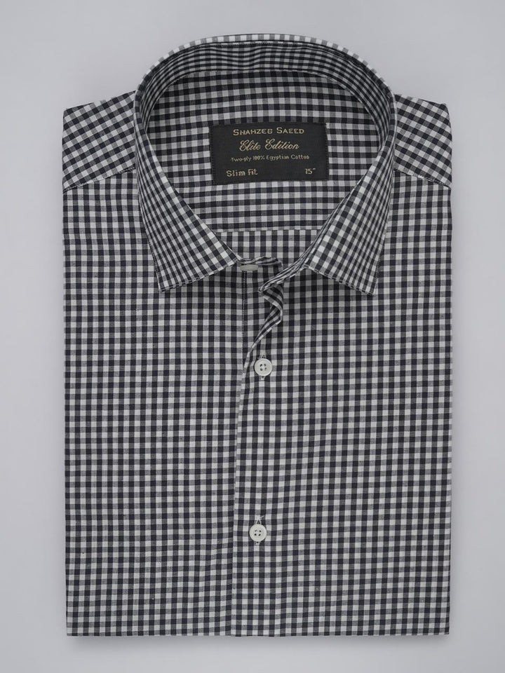 Black & White Checkered, Elite Edition, French Collar Men’s Formal Shirt (FS-446)