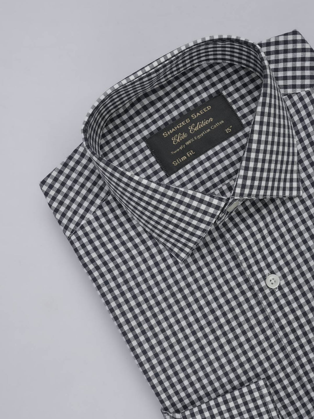 Black & White Checkered, Elite Edition, French Collar Men’s Formal Shirt (FS-446)