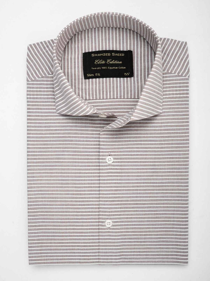 Brown & White Striped, Elite Edition, Cutaway Collar Men’s Formal Shirt (FS-045)