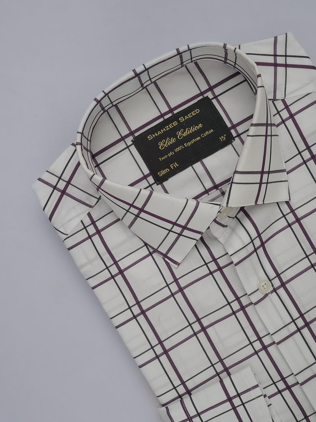 Maroon & White Checkered, Elite Edition, French Collar Men’s Formal Shirt (FS-453)