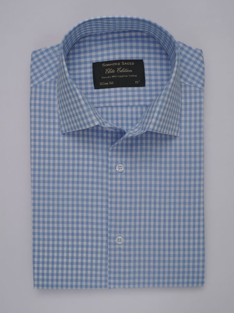 Light Blue & White Checkered, Elite Edition, French Collar Men’s Formal Shirt (FS-454)