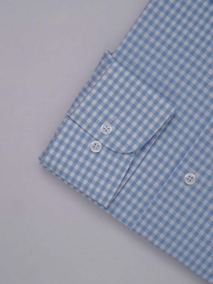 Light Blue & White Checkered, Elite Edition, French Collar Men’s Formal Shirt (FS-454)