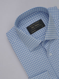 Light Blue & White Checkered, Elite Edition, French Collar Men’s Formal Shirt (FS-454)