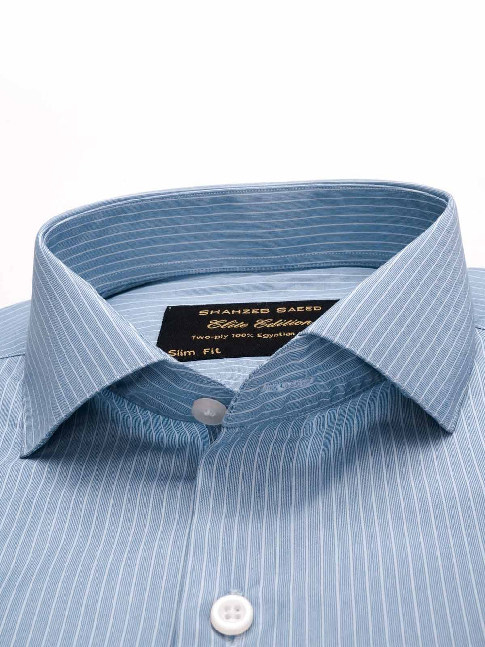 Blue & White Striped, Elite Edition, Cutaway Collar Men’s Formal Shirt (FS-049)