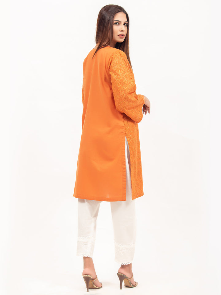 Orange Embroided Chikankari Kurti (GFKU-2130)