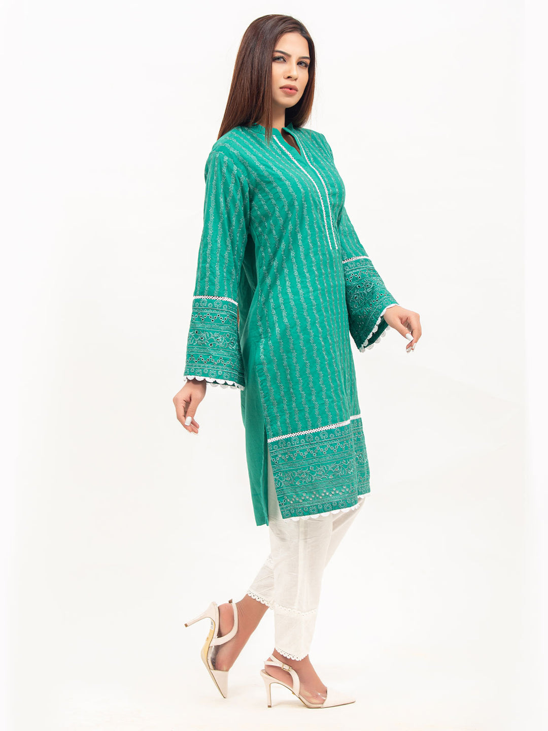 Green Embroided Chikankari Kurti (GFKU-2127)