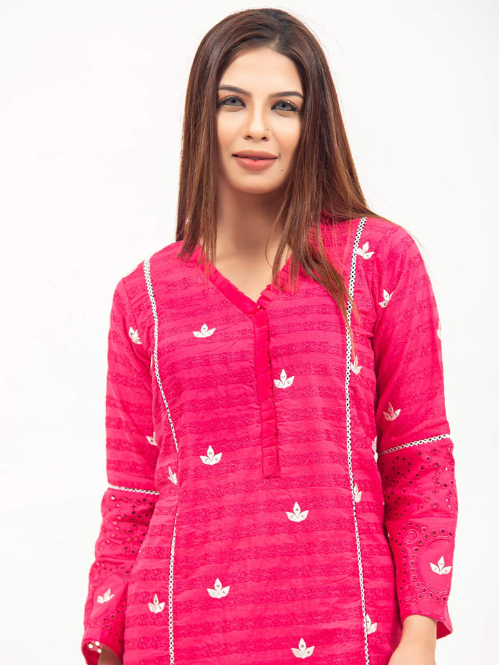 Pink Embroided Chikankari Kurti (GFKU-2129)