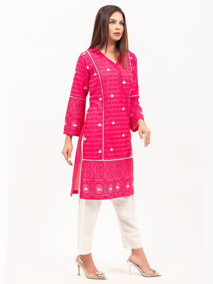 Pink Embroided Chikankari Kurti (GFKU-2129)