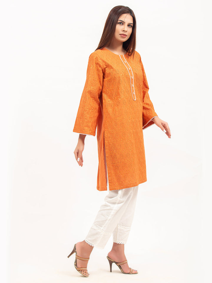 Orange Embroided Chikankari Kurti (GFKU-2130)