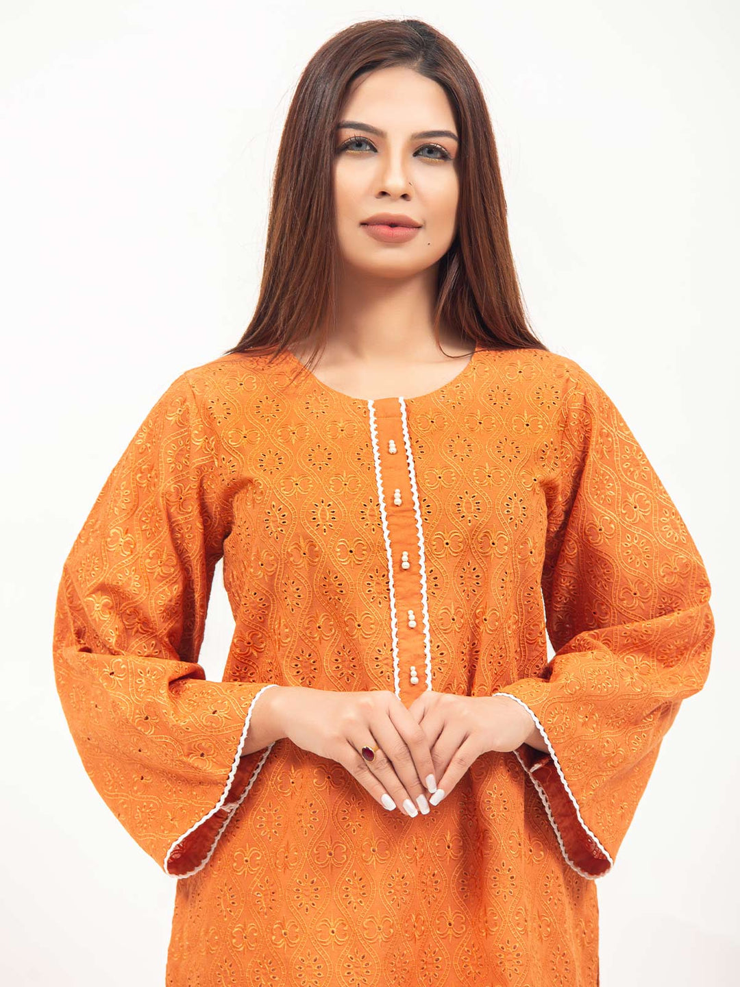 Orange Embroided Chikankari Kurti (GFKU-2130)