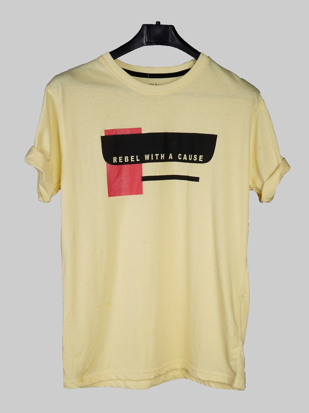 Rebel With A Cause Half Sleeves Men’s Yellow Graphics T-Shirt (GT-39)