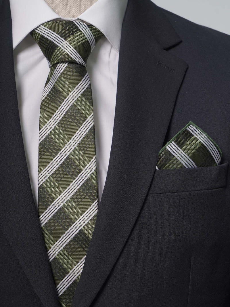 Green Double Striped Tie Set (TS-229)